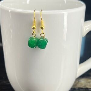 Artisan Green and Gold Cube Earrings